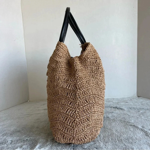 Handbag Straw Woven Tote with Leather Straps - Picture 4 of 15